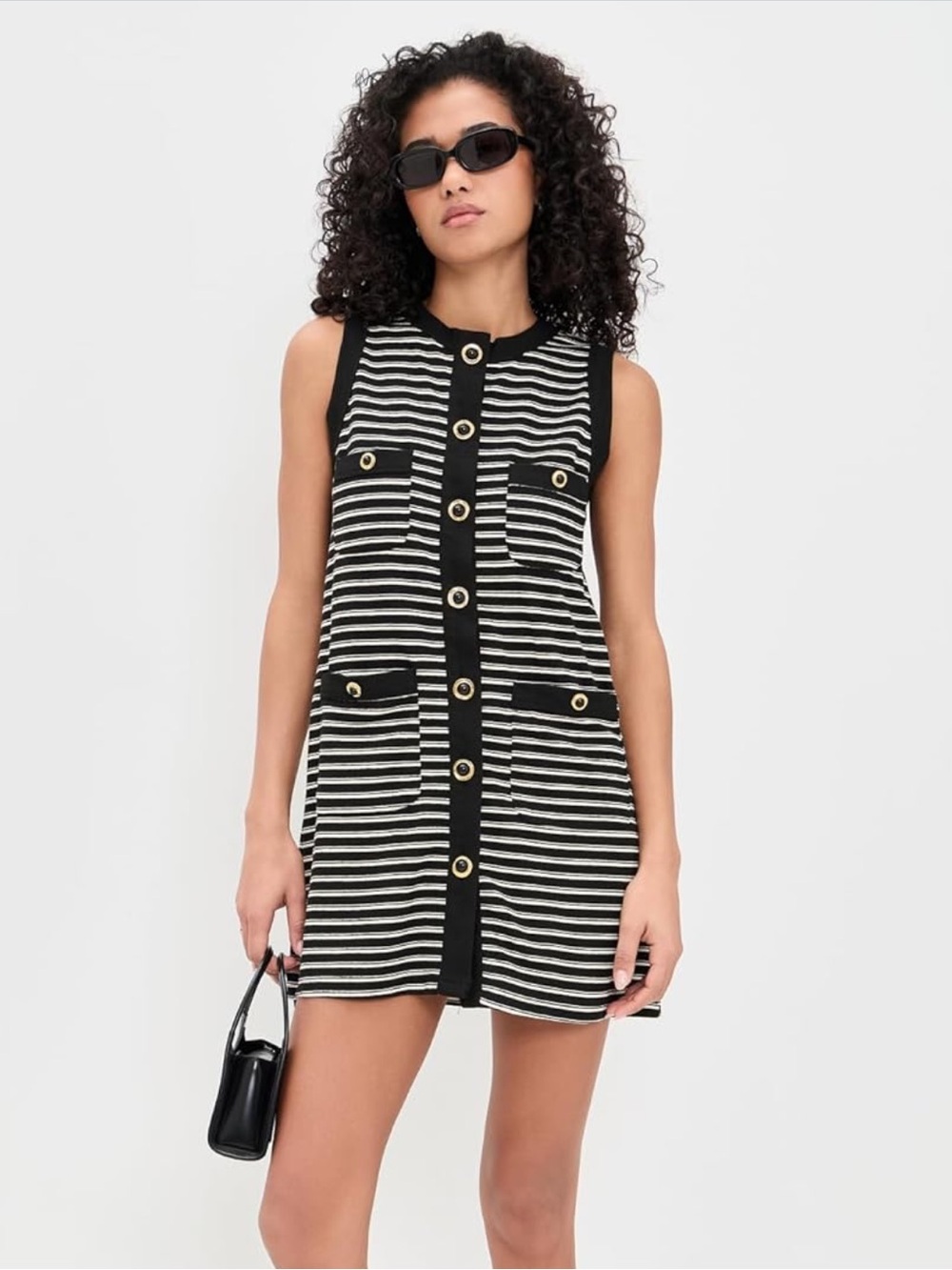 Ruby + Bee Black & White Striped Sleeveless Mini Dress
